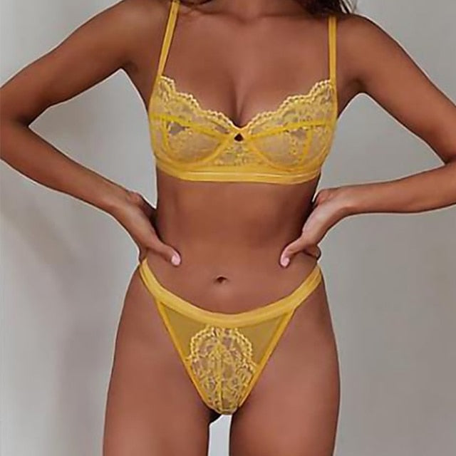 Women's Underwire Bras 34 Cup Pure Color Flower Floral Hook & Eye Wedding Party Date Valentine's Day Polyester Sexy 1 set Bra & Panty Set