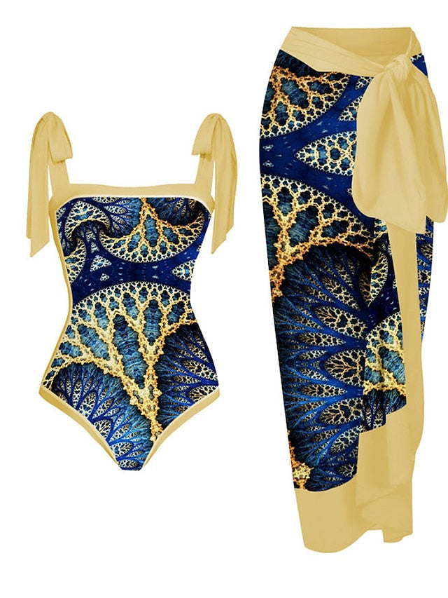 Women's Swimwear One Piece Beach Bottom Normal Swimsuit 2 Piece Printing Graphic Black Yellow Orange Bodysuit Bathing Suits Sports Beach Wear Summer