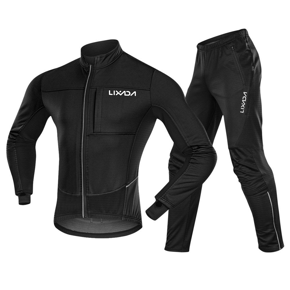 Men Winter Cycling Clothing SetWaterproof Windproof Thermal Fleece Bike Riding Jacket and Pants Sportswear