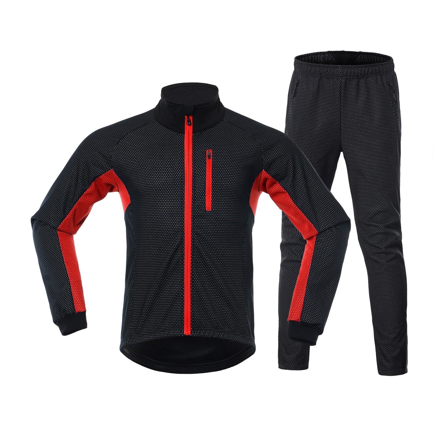 Men Winter Cycling Clothing Set Long Sleeve Windproof Bicycle Jersey with Pants Outdoor Cycling Running Sports Jacket Activewear