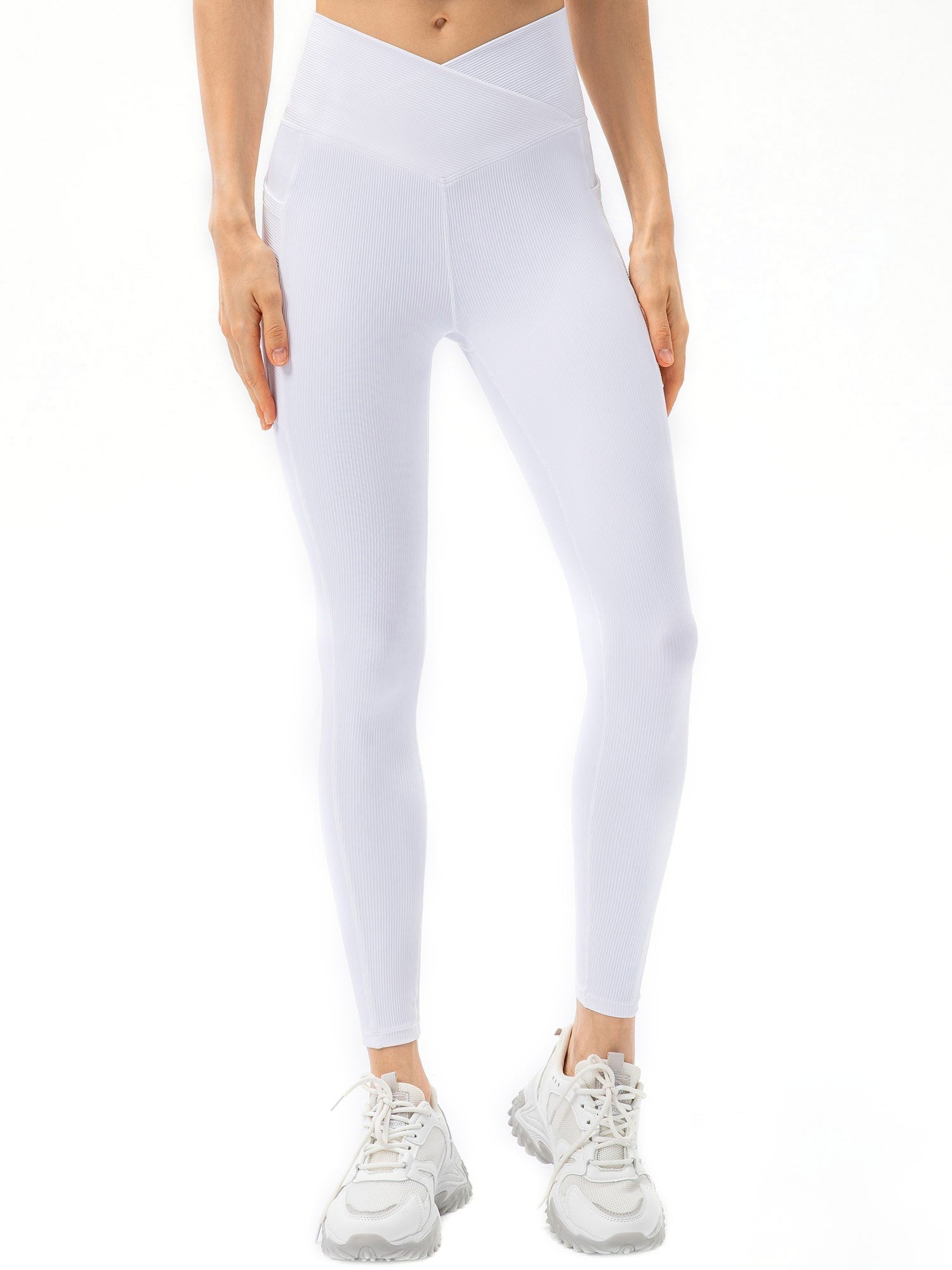 Women Sports Leggings Yoga Tights with Pockets Ribbed Pants