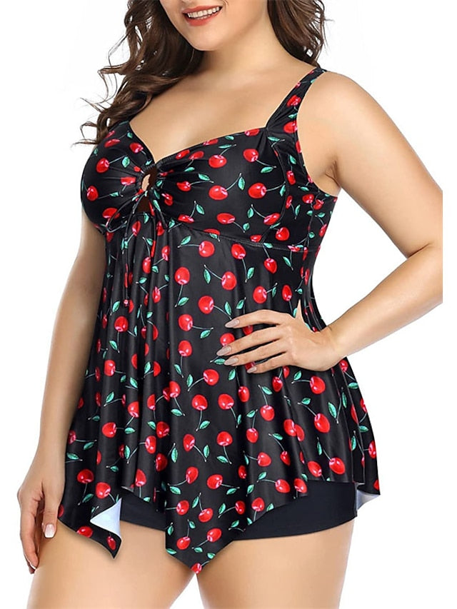 Women's Swimwear Monokini 2 Piece Plus Size Swimsuit Backless Printing Hole Leopard Fruit Leopard Black Yellow V Wire Bathing Suits New Vacation Cute