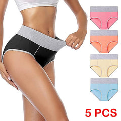 Women's Plus Size Basic Vacation Pure Color Shaping Panty Stretchy High Waist Cotton 5 Pieces Green