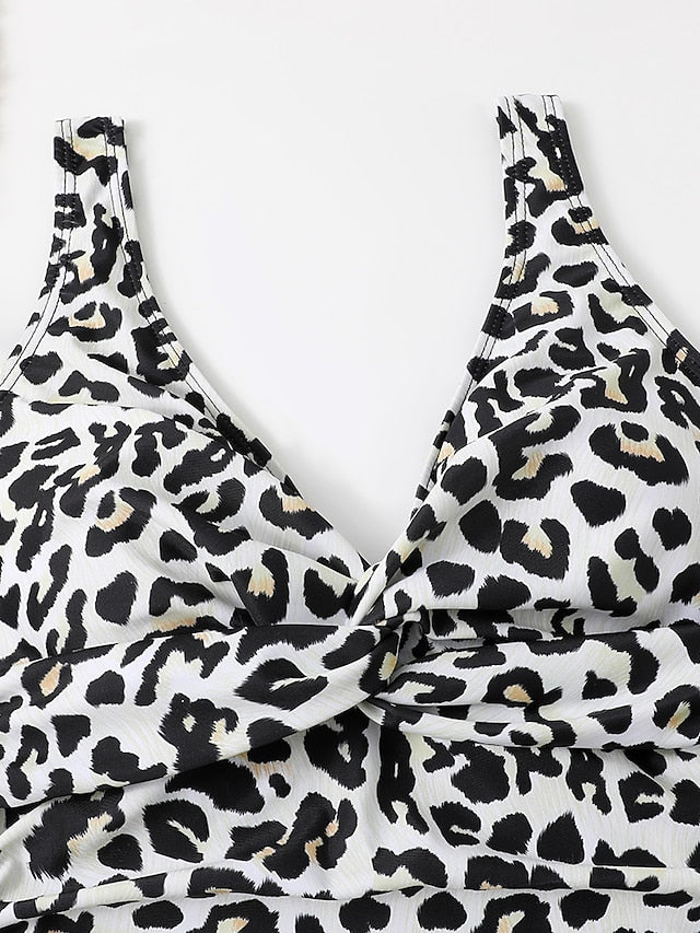 Women's Quick Dry One Piece Swimsuit Tummy Control Solid Leopard Black White Burgundy Green Red