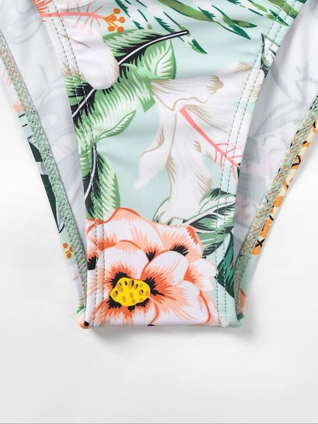 Women's Swimwear One Piece Normal Swimsuit Printing Floral Purple Green Bodysuit Bathing Suits Sports Beach Wear Summer