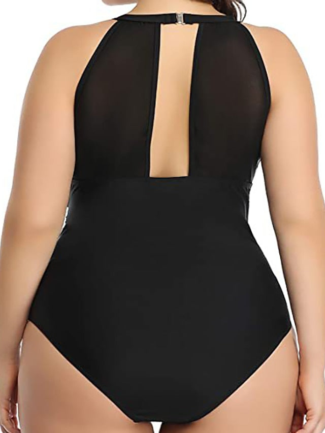 Plus Size Women's Floral Striped One Piece Swimsuit - Modern, Sexy, Padded, Vacation Swimwear