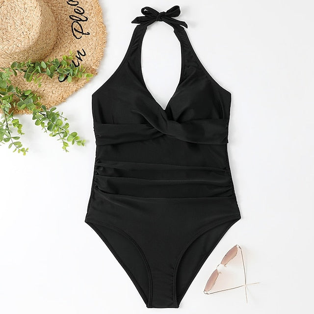 Women's Swimwear One Piece Normal Swimsuit Open Back Solid Color Leopard Leopard Print Black Wine Blue Green Bodysuit Bathing Suits Sports Summer