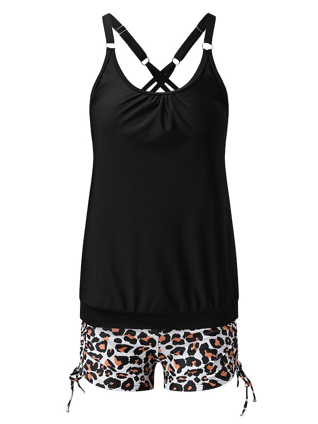 Women's Swimwear Tankini 2 Piece Plus Size Swimsuit Backless Water Sports Print Floral