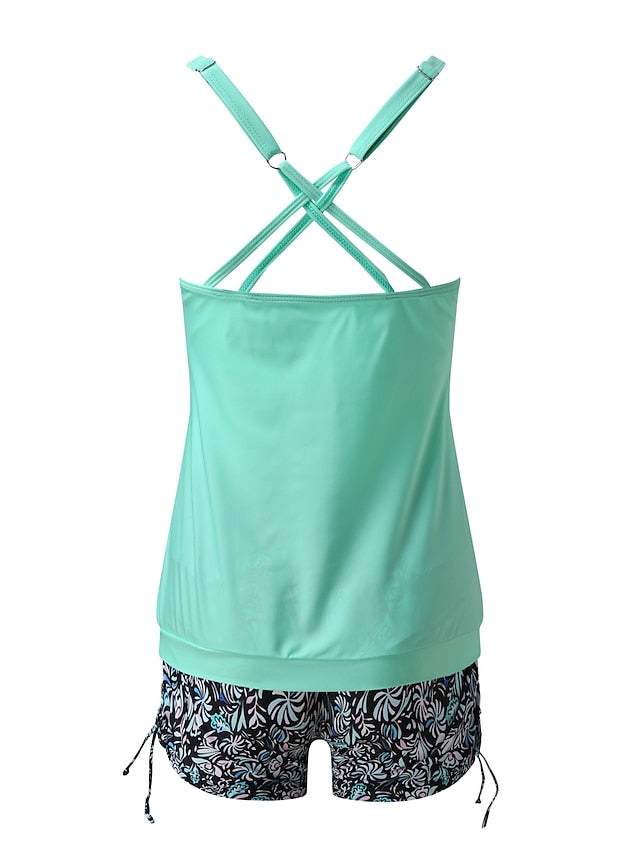 Women's Swimwear Tankini 2 Piece Plus Size Swimsuit Backless Water Sports Print Floral