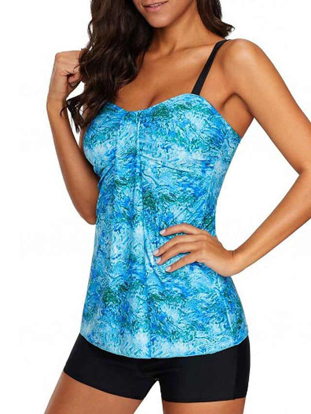 Women's Swimwear Tankini 2 Piece Normal Swimsuit 2 Piece Printing Graphic Blue Tank Top Bathing Suits Sports Summer