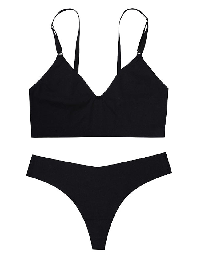Women's Wireless Bras Padded Bras Adjustable 34 Cup V Neck Breathable Pure Color Pull-On Closure Date Casual Daily