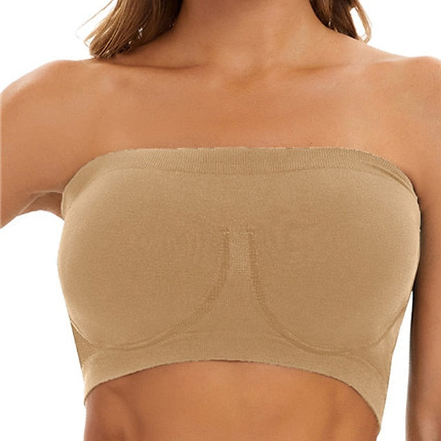Women's Bras & Bralettes Tube Bra Strapless Full Coverage Solid Color Scoop Neck Micro-elastic Breathable Invisible