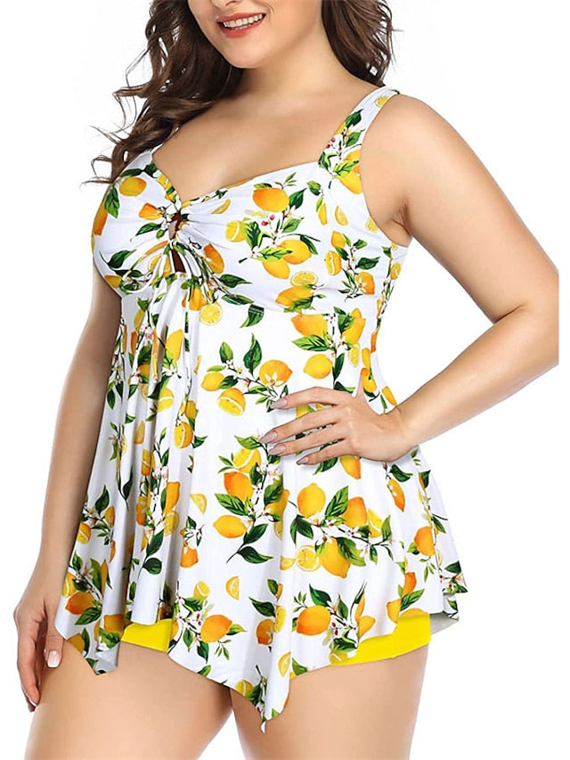 Women's Swimwear Monokini 2 Piece Plus Size Swimsuit Backless Printing Hole Leopard Fruit Leopard Black Yellow V Wire Bathing Suits New Vacation Cute