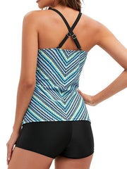 Plus Size Women's Geometric Tankini Swimsuit - Open Back, V Wire, Multi-Color