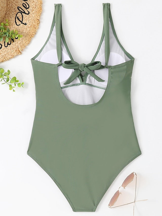 Women's Quick Dry One Piece Swimsuit Tummy Control Solid Leopard Black White Burgundy Green Red
