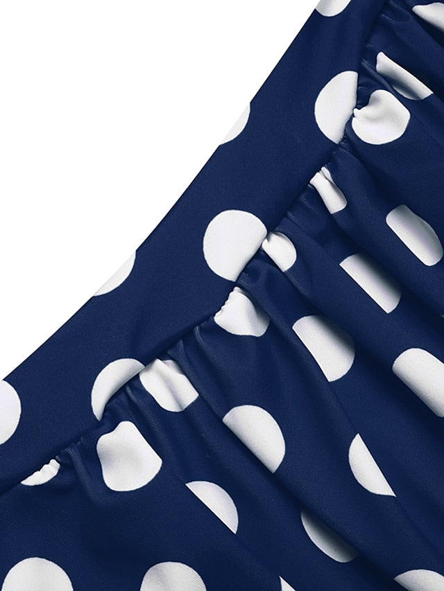 Women's Swimwear One Piece Monokini Bathing Suits Normal Swimsuit Tummy Control High Waisted Polka Dot Navy Blue Padded Bathing