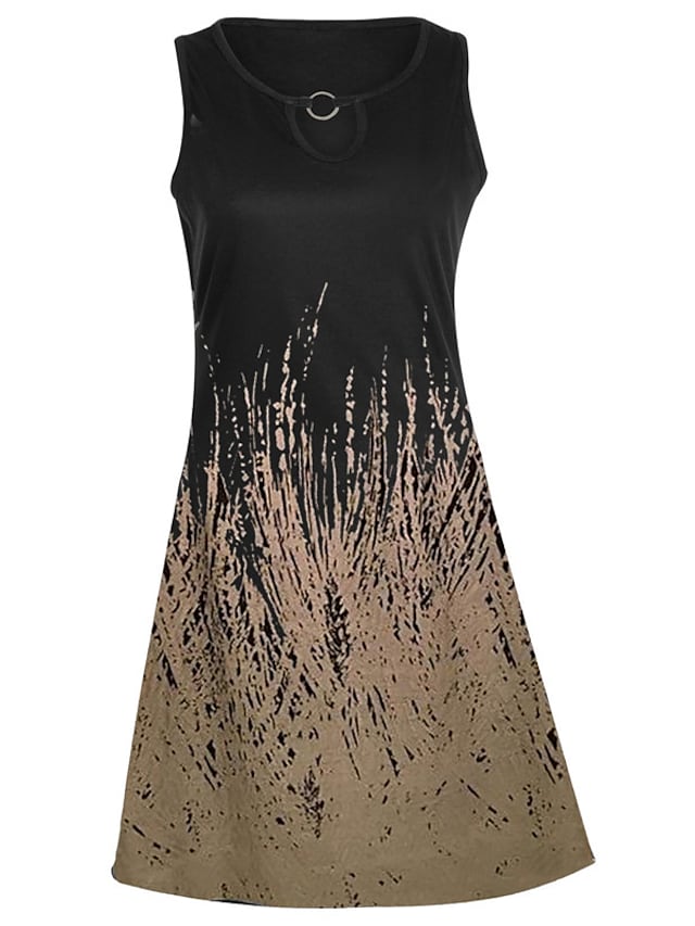 Women's Sleeveless Floral Print Crew Neck Retro Dress
