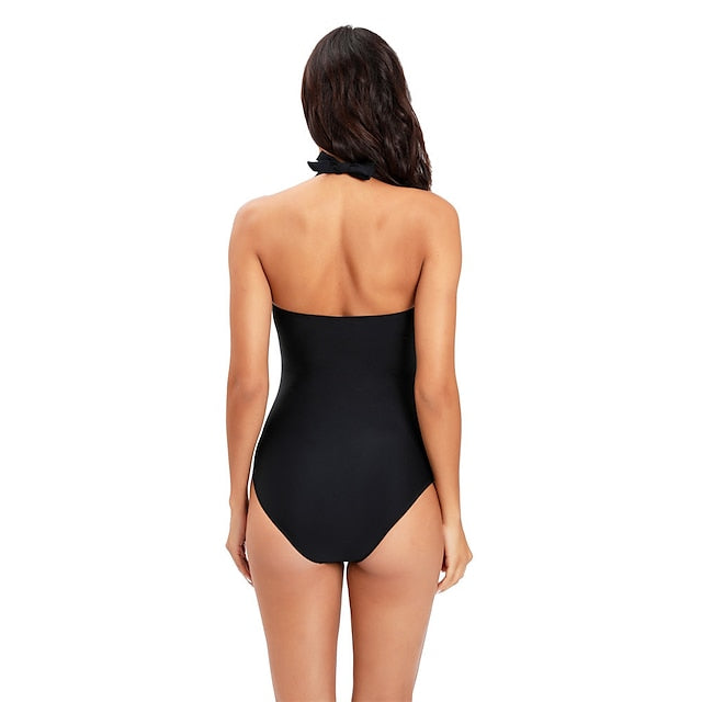 Women's Swimwear One Piece Normal Swimsuit Open Back Solid Color Leopard Leopard Print Black Wine Blue Green Bodysuit Bathing Suits Sports Summer