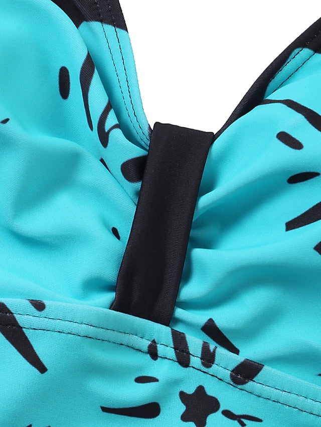 Women's Floral Print One Piece Monokini Swimsuit - High Waisted, Padded, V Wire, Sexy, Sporty