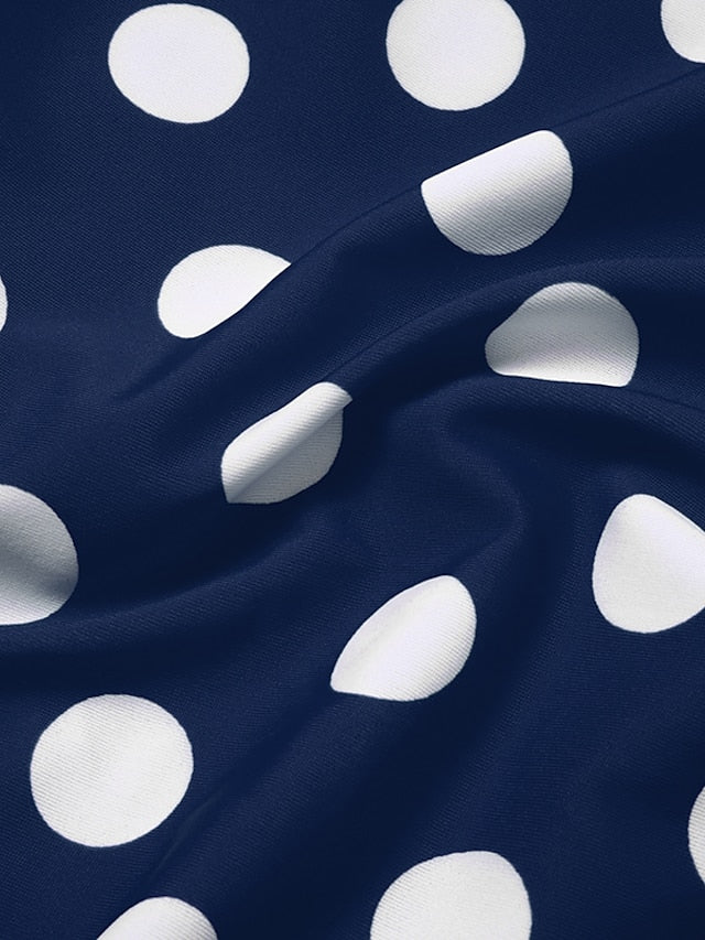 Women's Swimwear One Piece Monokini Bathing Suits Normal Swimsuit Tummy Control High Waisted Polka Dot Navy Blue Padded Bathing