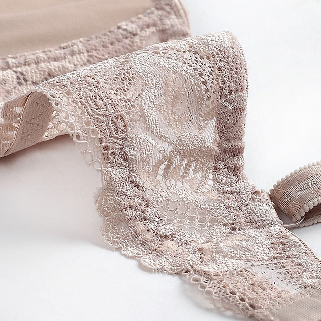Female Luxury Lace Plus Size Gathered Bra Solid Color Push Up Fashion Sexy Thin Breathable Bra