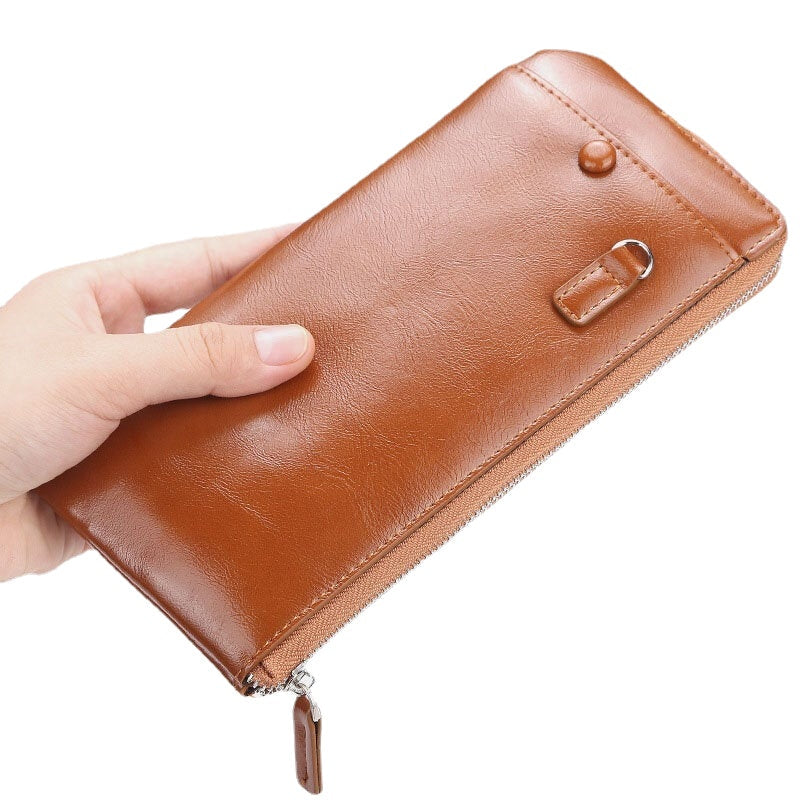 Men Faux Leather Long Phone Bag Zipper Wallet Card Holder Clutches Bag