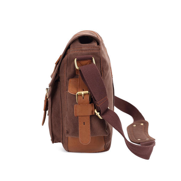 Men's Canvas Leather Casual Crossbody Messenger Bag for Outdoor Use