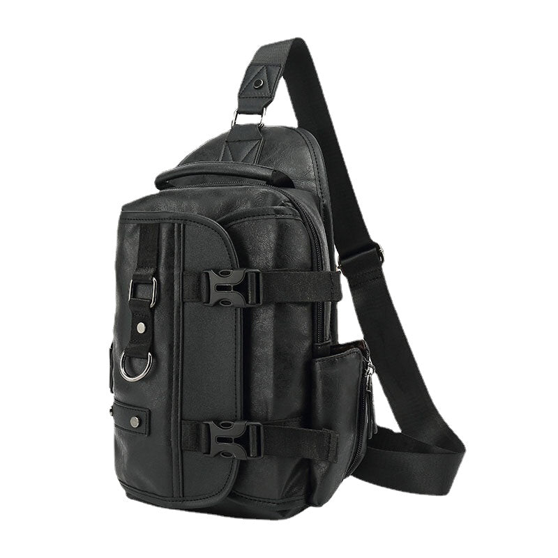 Men PU Leather Vintage Multifunction Earphone Hole USB Charging Crossbody Bag Chest Bag Sling Bag