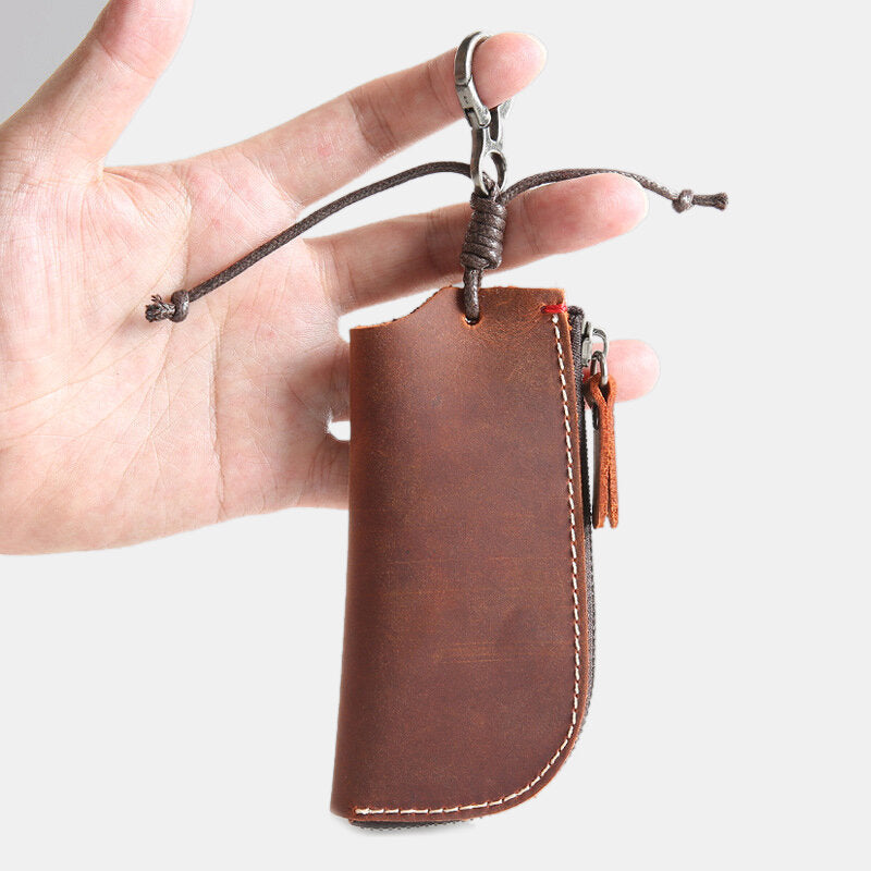 Men Genuine Leather Cowhide Mini Easy Carry Hanging Car Key Bag Keychain Wallet