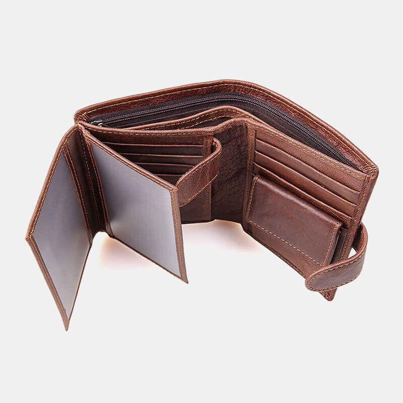 Men Short RFID Anti-magnetic Genuine Leather Wallet Vintage 11 Card Slot Card Case Driver's License Wallet