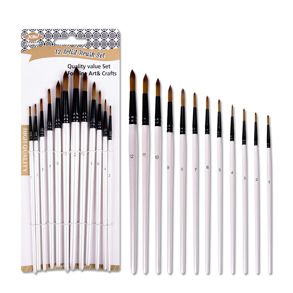 12PCS/Set Artist Paint Brushes Set Oil Watercolour Painting Craft Art Stationery School Students Art Supplies