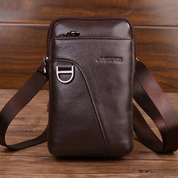 Men Genuine Leather Large Capacity Multifunction Waist Bag Crossbody