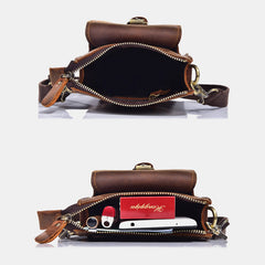 Men Genuine Leather Vintage Multi-functional Crossbody Bag Durable Belt Loop Waist Daily Belt Bag