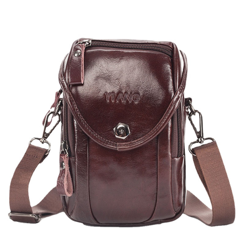 Men Genuine Leather Crossbody Bag Shoulder Bag Phone Bag Waist Belt Bag For Outdoor