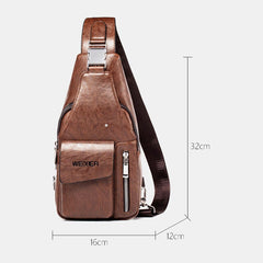 Men PU Leather Multifunctional Large Capacity Waterproof 6.5Inch Phone Bag Chest Crossbody Bags