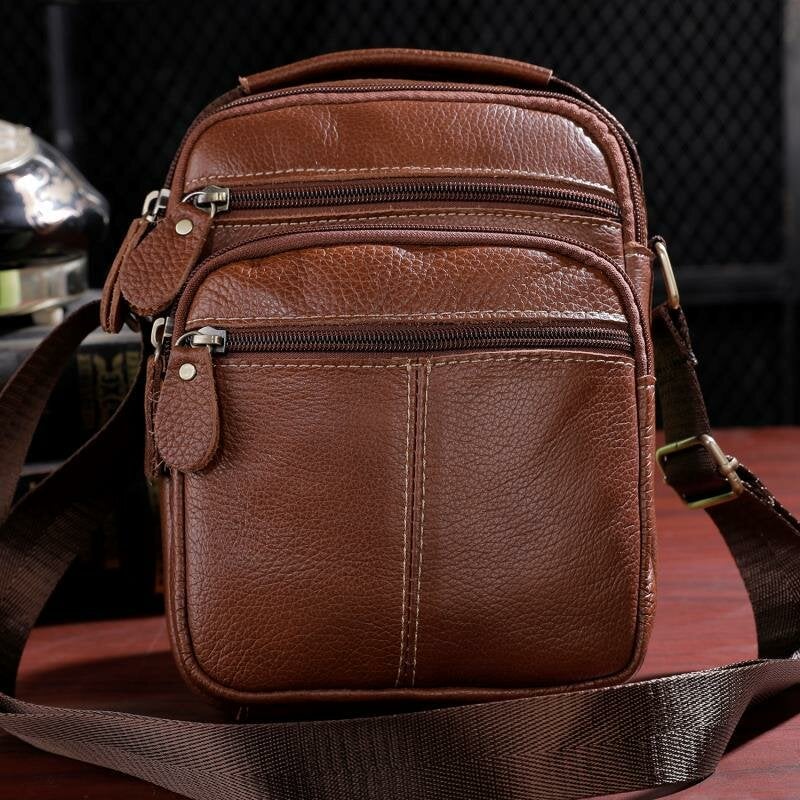 Men Genuine Leather Multi-pocket Vintage 6.3 Inch Phone Bag Crossbody Bags Shoulder Handbag