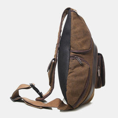 Men Retro Washed Canvas Multi-pocket Waterproof Chest Bag Outdoor Sport Large Capacity Wear-resistant Crossbody Shoulder