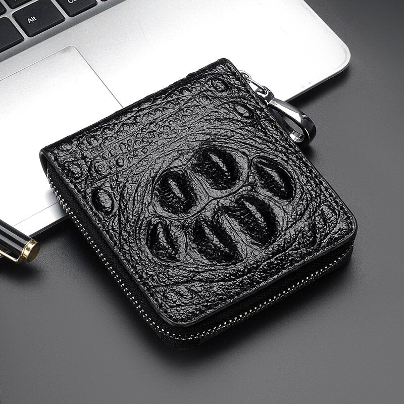 Men Cowhide Bifold Short Alligator Print Wallet RRFID Anti-magnetic 6 Card Slot Holder Money Clip Driver's License