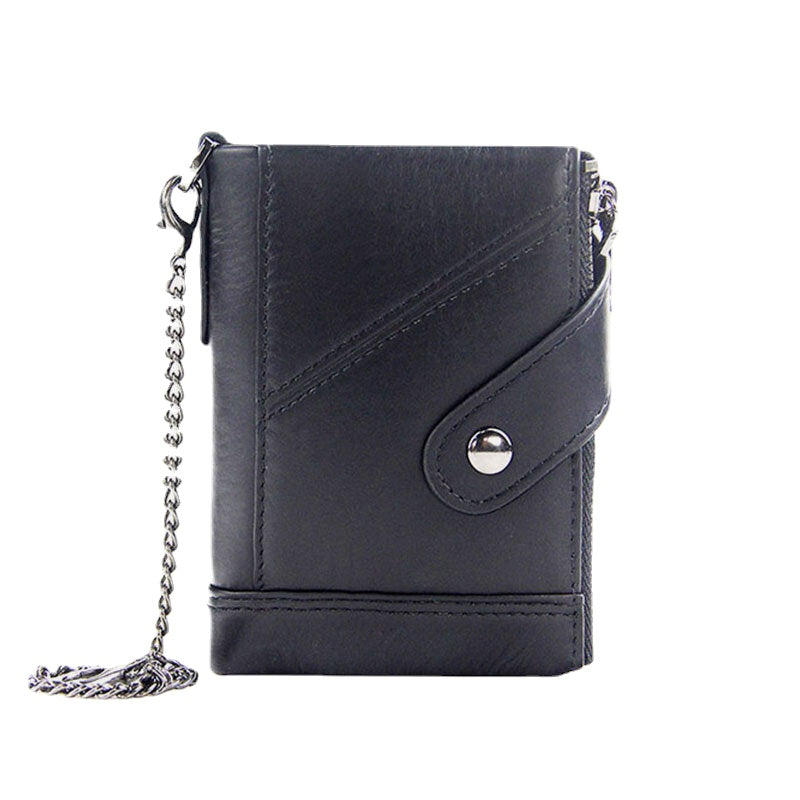 Men Genuine Leather Multi-slot Retro Business Fashion Leather Card Holder Wallet With Chain