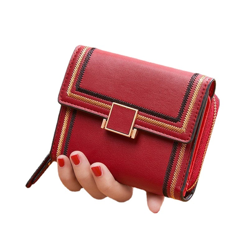 Women PU Leather Multi-card Slot Card Case Short Trifold Money Clip Zipper Coin Purse Wallet