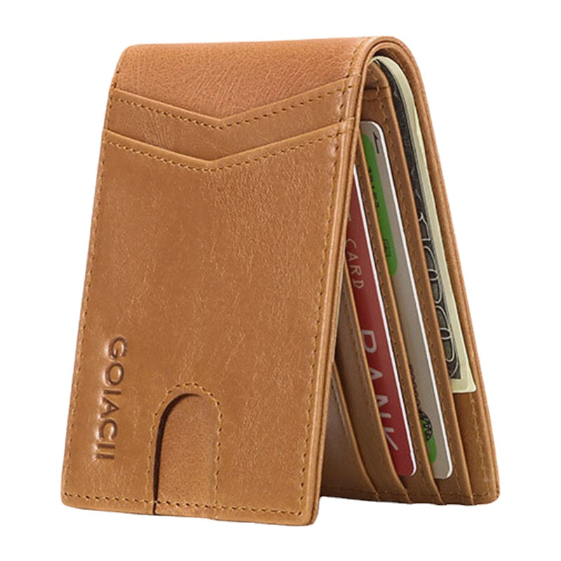 Men Short Oil Wax First Layer Cowhide Wallet RFID Blocking Multi-card Slot Card Holder Coin Purse