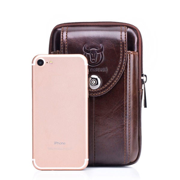 Men Genuine Leather Belt Bag Vintage Phone Pouch Multi-function Fanny pack