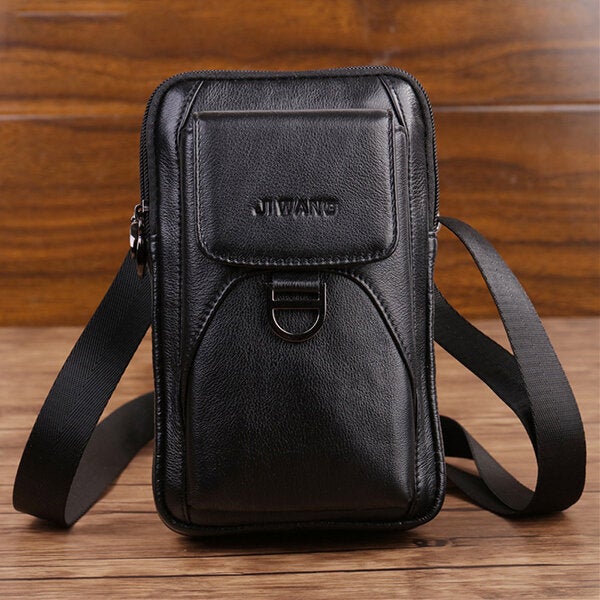 Men Genuine Leather Large Capacity Multifunction Waist Bag Crossbody