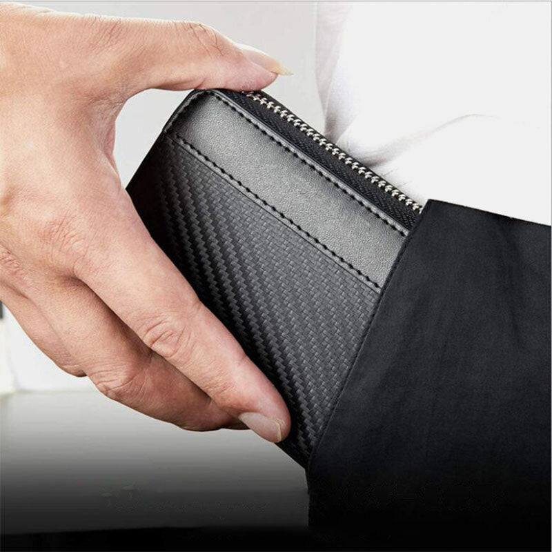 Unisex Microfiber Carbon Fiber Patchwork Coin Purse Card Case Wallet With Keychain