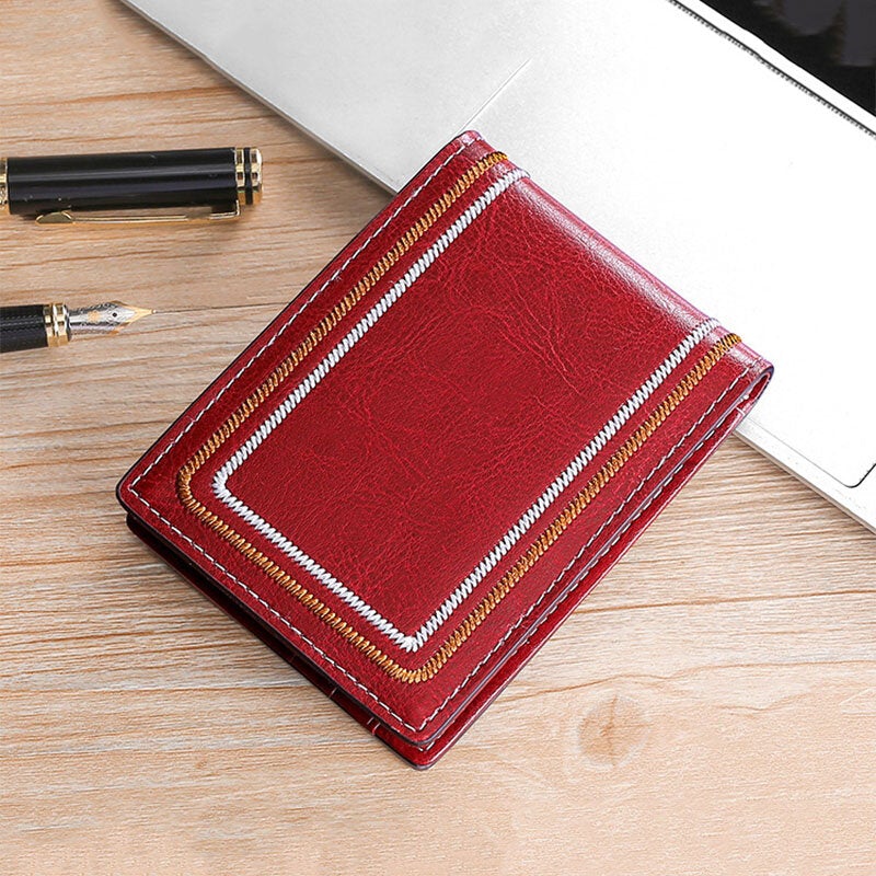 Men Genuine Leather Sewing Thread Car Driving Document Holder Card Foldable Wallet