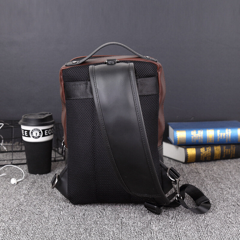 Men PU Leather Vintage Square Design Waterproof Crossbody Bag Large Capacity Multi-functional Chest Pouch Single Shouleder Bag