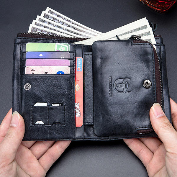 Men Genuine Leather Bullcaptain Casual Functional Wallet