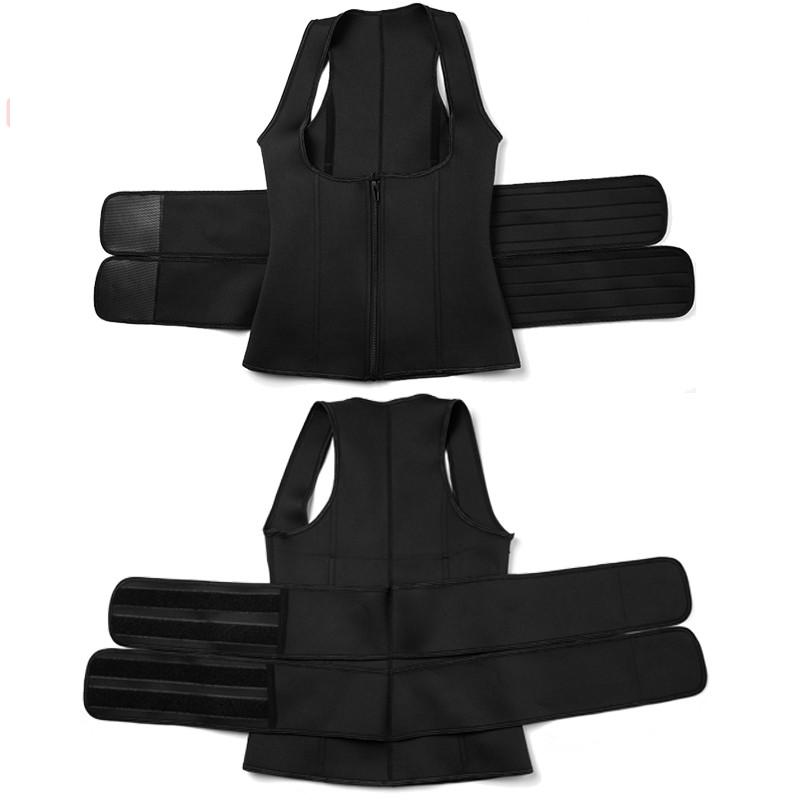 Zipper Double Belts Waist Corset Weight Loss Slimming Sweat Vest Workout Body Tank Top