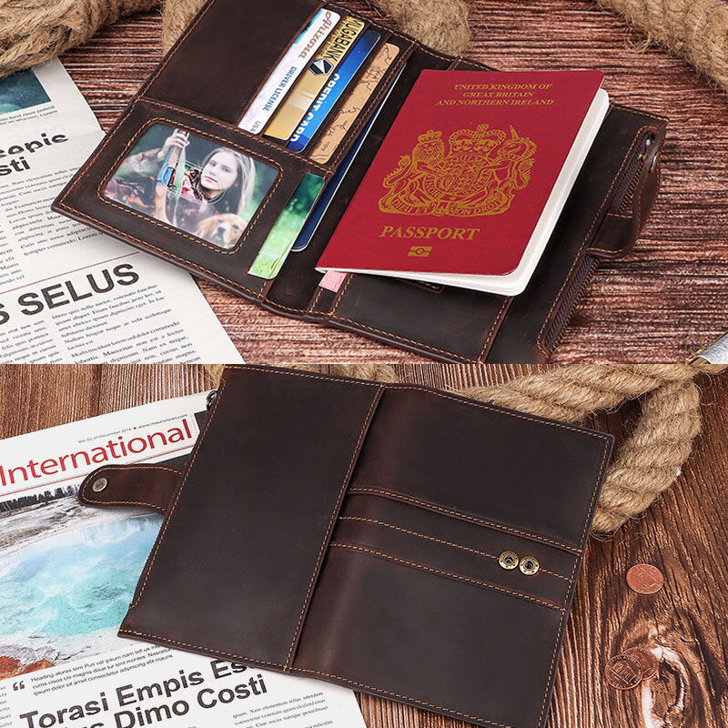 Men Genuine Leather Multi-card Slots Money Clip SIM Card Multi-function Passport Book Wallet Purse