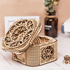 Wooden Jewelry Box Desktop Organizer Wood Carving Storage Box Assembled Creative Toy Gift Puzzle Wooden Mechanical Model DIY Tools